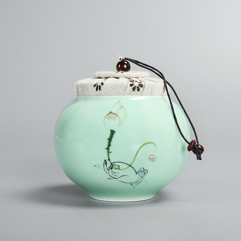 Zen urna za kućne ljubimce od celadona mala prijenosna memorijalna keramička zatvorena staklenka od lišća životinjskog pepela