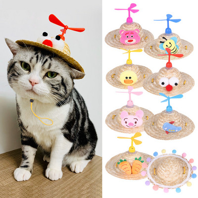 Hot Summer Funny Straw Cat Hat Must Go out Αξεσουάρ Bamboo Dragonfly Kitten Αξεσουάρ Sunhat Fantasy for Dog Cute Pet Στολή Cosplay
