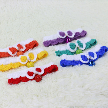 Ръчно изработени плетени нашийници за котки за домашни любимци Пръстен Камбанка Очарователни средни малки кучета Аксесоари за врата Дизайнерски едноцветни кученца Стоки за домашни любимци