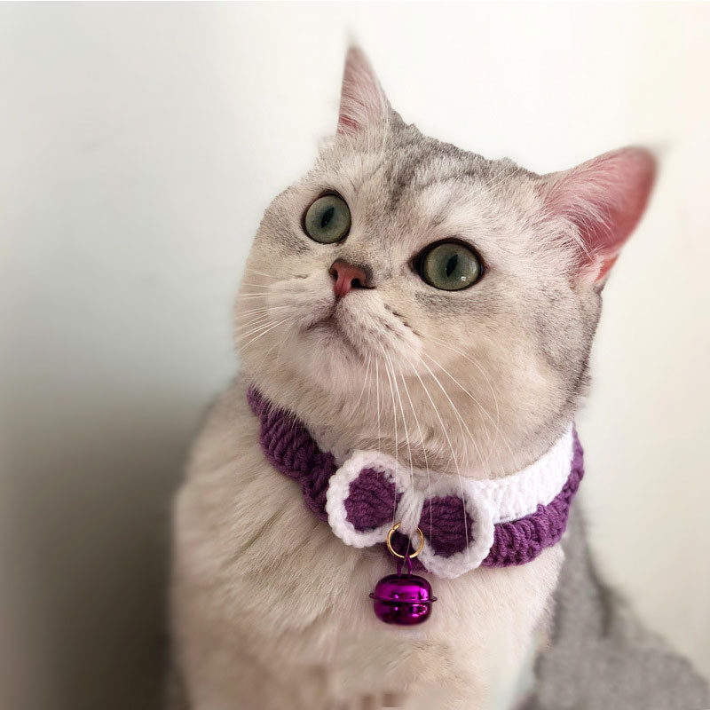 Ručno rađena pletena ogrlica za mačke za kućne ljubimce Prsten zvono Preslatki dodaci za vrat srednje malih pasa Dizajnerski jednobojni štenci Potrepštine za kućne ljubimce