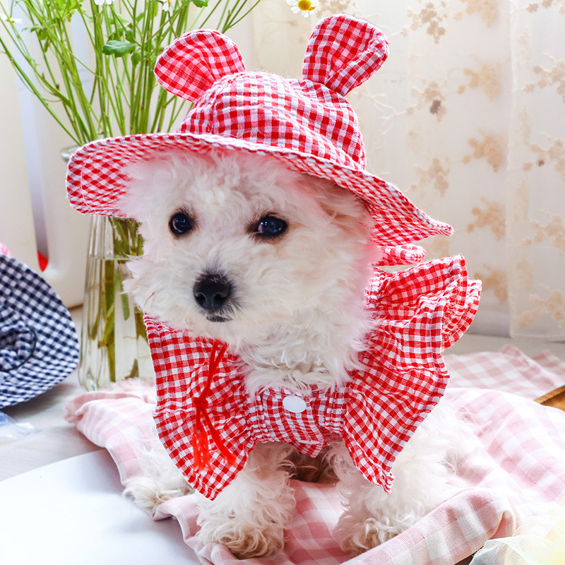 Pastoralni stil Karirani šešir za mačke Slatke uši Kapa za suncobran za pse Ljetna pokrivala za kućne ljubimce Unisex šeširi za vanjske prilike Dodaci za pse Chihuahua