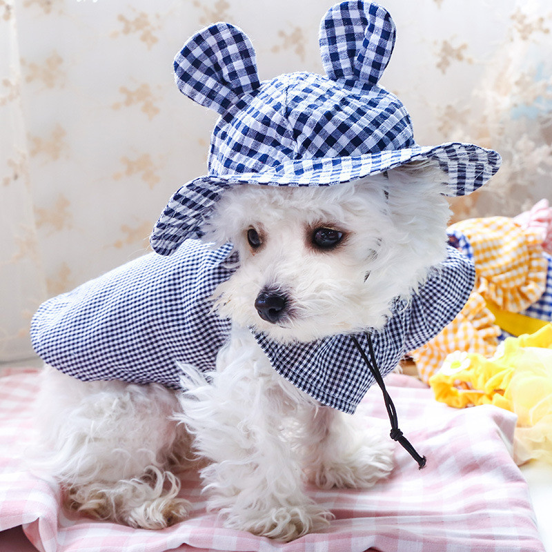 Pastoralni stil Karirani šešir za mačke Slatke uši Kapa za suncobran za pse Ljetna pokrivala za kućne ljubimce Unisex šeširi za vanjske prilike Dodaci za pse Chihuahua