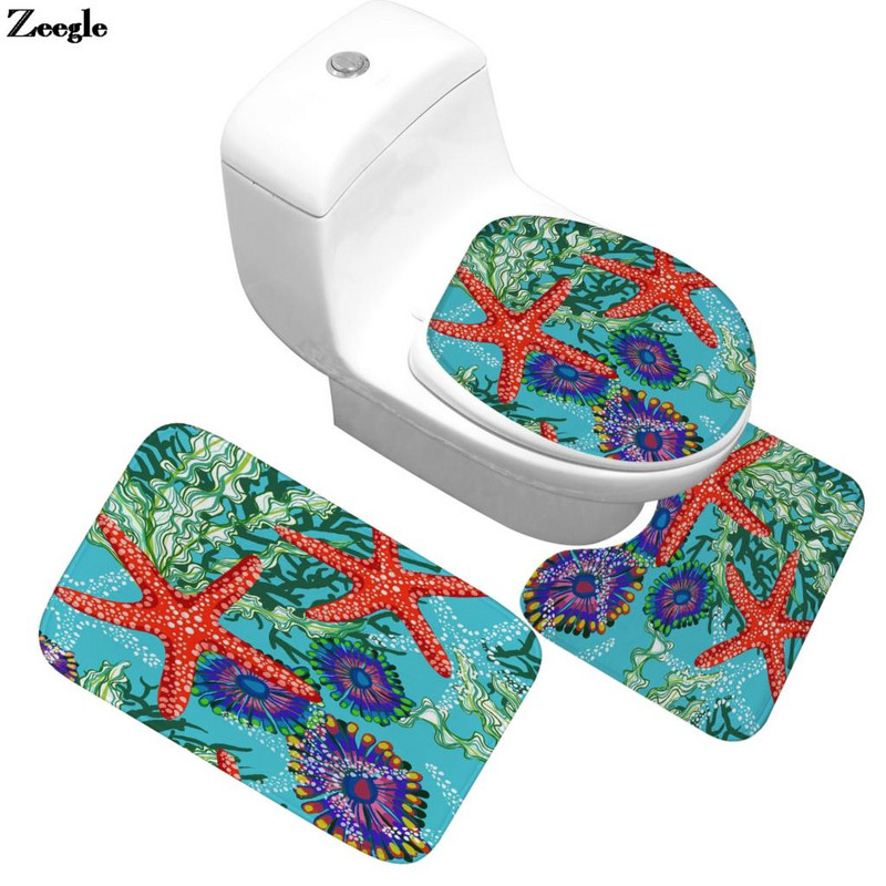Isprintani set kupaonskih tepiha Prostirka od mikrovlakana Upijajući toaletni tepih Komplet kupaonskih tepiha Moderna prostirka za kupaonicu Neklizajuća podna prostirka