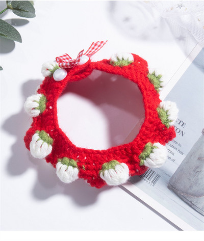 Luksusa dizaineru mežģīņu apkakles adīšana zemeņu personalizēta kaķa kaklarota dzimšanas dienas kaķēna kakla kaklasiksna mājdzīvnieku suņu aksesuāri