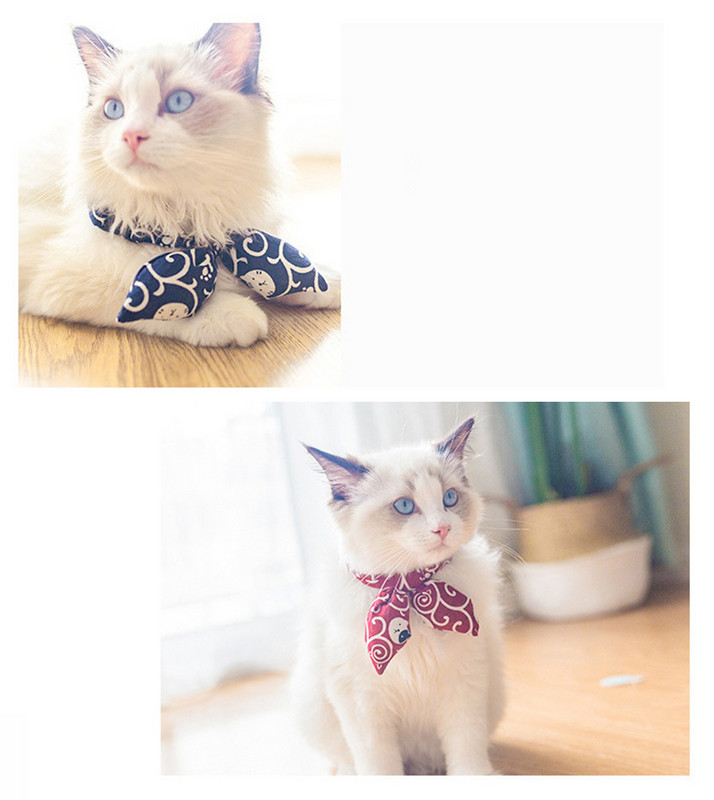 Zaķa ausu mezgls mājdzīvnieku suņu kaklasiksnas Vintage Tang Grass Print Regulējams kakla aksesuāri mājdzīvniekiem Kaķu franču buldogu kucēnu kaklarota
