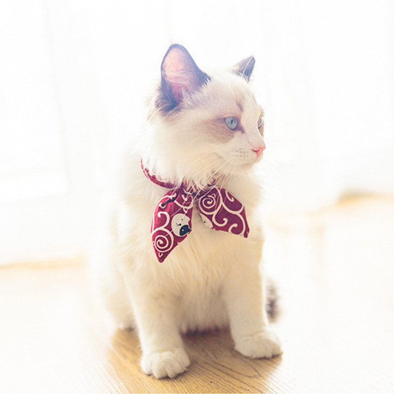 Zaķa ausu mezgls mājdzīvnieku suņu kaklasiksnas Vintage Tang Grass Print Regulējams kakla aksesuāri mājdzīvniekiem Kaķu franču buldogu kucēnu kaklarota