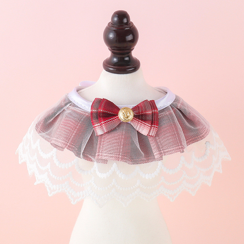 Čipkasti rukavi Dodaci za kućne ljubimce Ružičasti karirani elegantni modni ovratnici za štene Leptir leptir Ukrasite Podesiva ogrlica za psa