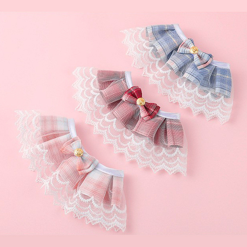 Čipkasti rukavi Dodaci za kućne ljubimce Ružičasti karirani elegantni modni ovratnici za štene Leptir leptir Ukrasite Podesiva ogrlica za psa