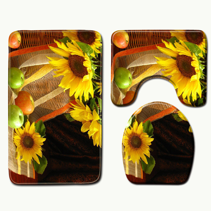 Zeegle saulespuķu raksta vannas paklājiņš neslīdošs dušas paklājiņš grīdas paklājs 3 gab virtuves paklāju komplekts ūdeni absorbējoši vannas paklāji