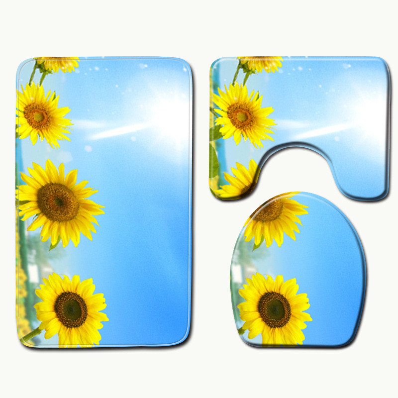 Zeegle saulespuķu raksta vannas paklājiņš neslīdošs dušas paklājiņš grīdas paklājs 3 gab virtuves paklāju komplekts ūdeni absorbējoši vannas paklāji