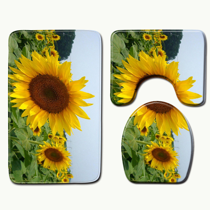 Zeegle saulespuķu raksta vannas paklājiņš neslīdošs dušas paklājiņš grīdas paklājs 3 gab virtuves paklāju komplekts ūdeni absorbējoši vannas paklāji