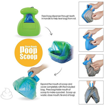 Πτυσσόμενη σκούπα σκούπα ταξιδιού για σκύλους με 1 ρολό αποσυνθέσιμες σακούλες Poop Scoop Clean Pick Up Excreta Cleaner
