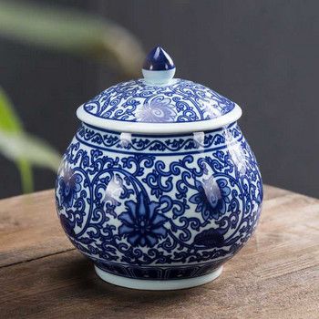 Китайски стил Синьо-бял порцеланов керамичен държач за пепел от домашни любимци Keepsake Memory Pal Ashes Керамична урна Ковчег