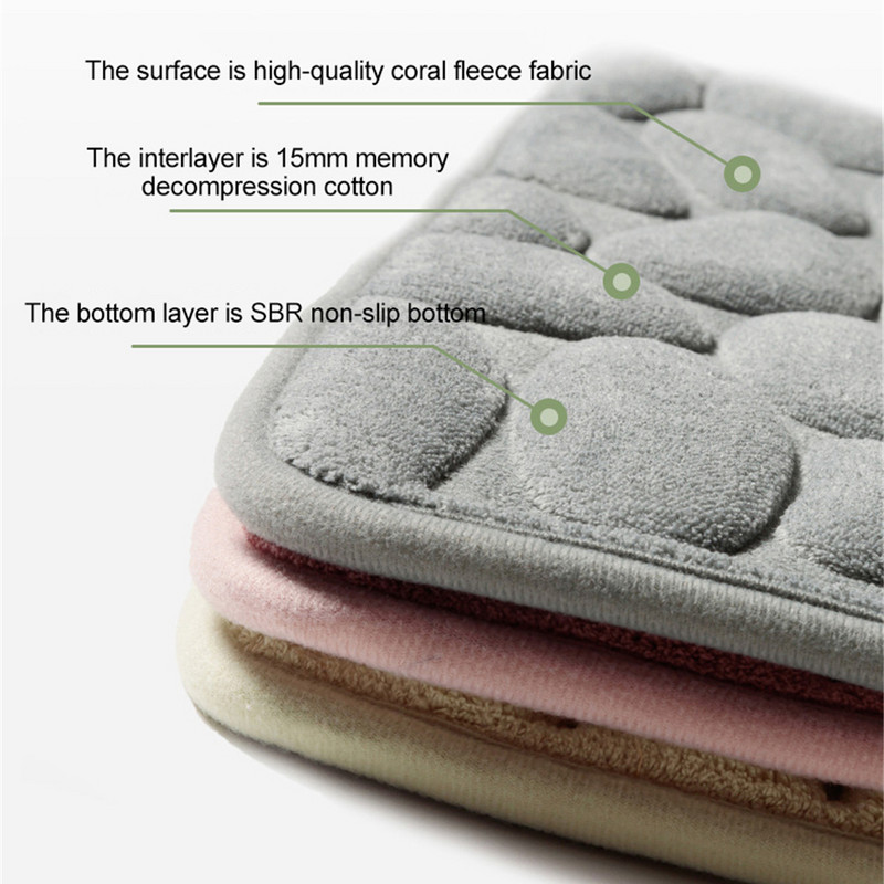 Vannas kāju paklājiņš Bruģakmens reljefs duša Neslīdoši paklāji Absorbējošs mazgājams grīdas paklājs Biezs Memory Foam Pad Vannas istabas durvju paklājs