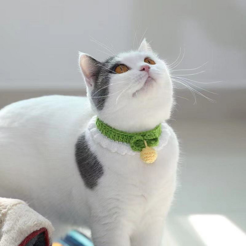 Meka heklana ogrlica za pse, mačke, podesiva vunena ogrlica, slatki dodaci oko vrata za kućne ljubimce, slatko štene, maca, šal za pletenje, leptir mašna, poklon za ljubimca
