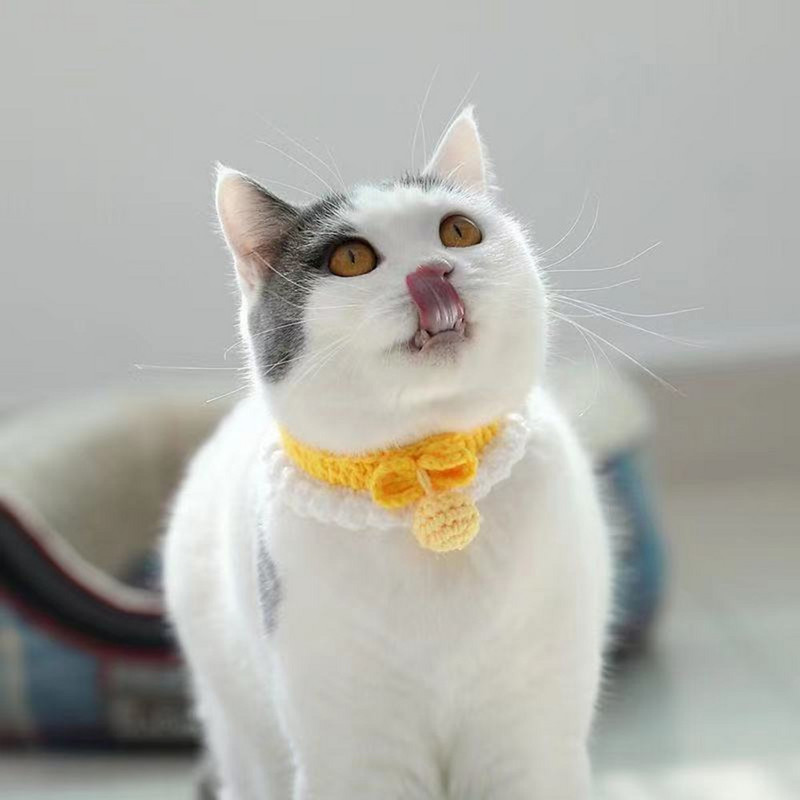 Meka heklana ogrlica za pse, mačke, podesiva vunena ogrlica, slatki dodaci oko vrata za kućne ljubimce, slatko štene, maca, šal za pletenje, leptir mašna, poklon za ljubimca