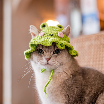 Καπέλο χειμερινής γάτας 2022 Ελαστικό χαριτωμένο εκλεπτυσμένο καπέλο κατοικίδιων ζώων για κουτάβια γατάκια πλεκτό καπέλο για πάρτι φωτογραφιών στηρίγματα Διακόσμηση αξεσουάρ για γάτες