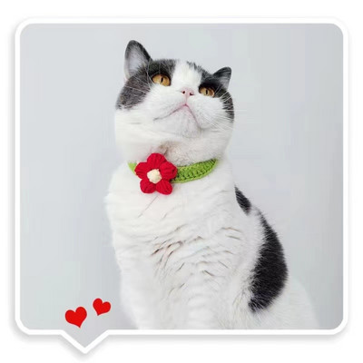 Kawaii croșetat câine pisică guler reglabil lână colier flori animale de companie gât accesorii cățeluș pisoi tricotat eșarfă papion cadou animale de companie