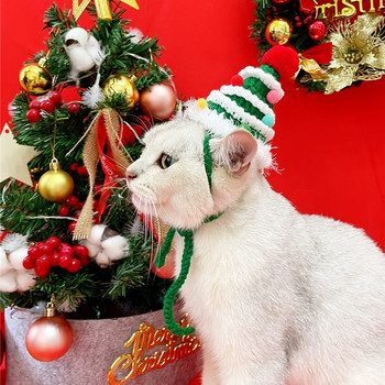 Плетете сладък котешки костюм Шапка Яка за Коледен фестивал Ръчно изработено куче Кученце Шал Снежен човек Плетене на една кука Шал за домашни любимци Аксесоари за коте