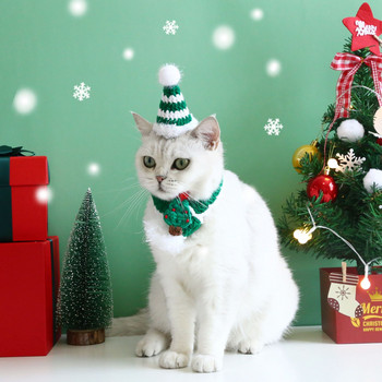 Комплект коледни шалове за домашни любимци Сладка котка Коледна шапка Плетен шал на Дядо Коледа Чорапи Празничен подарък за домашни любимци Честита Нова Година Navidad Аксесоари за домашни любимци