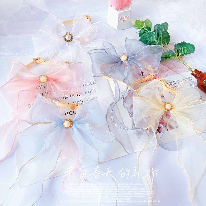 Vrpca Satenska mače Mačka Ogrlica Biserna vila Gradient Pas Mašna Ogrlica Dekoracija za glavu Mašne za kućne ljubimce Dodaci za mačke Ragdoll Silvercat