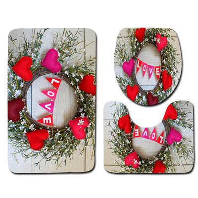 Zeegle Romantic Valentine 3Gb Tualetes paklāju komplekts Neslīdošs vannas istabas grīdas paklāji Flaneļa vannas istabas paklāja tualetes vāka vāks vannas paklājiņa komplekts