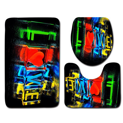 Zeegle Romantic Valentine 3Gb Tualetes paklāju komplekts Neslīdošs vannas istabas grīdas paklāji Flaneļa vannas istabas paklāja tualetes vāka vāks vannas paklājiņa komplekts