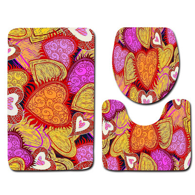 Zeegle Romantic Valentine 3Gb Tualetes paklāju komplekts Neslīdošs vannas istabas grīdas paklāji Flaneļa vannas istabas paklāja tualetes vāka vāks vannas paklājiņa komplekts