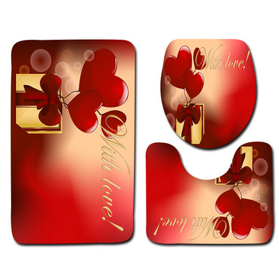 Zeegle Romantic Valentine 3Gb Tualetes paklāju komplekts Neslīdošs vannas istabas grīdas paklāji Flaneļa vannas istabas paklāja tualetes vāka vāks vannas paklājiņa komplekts
