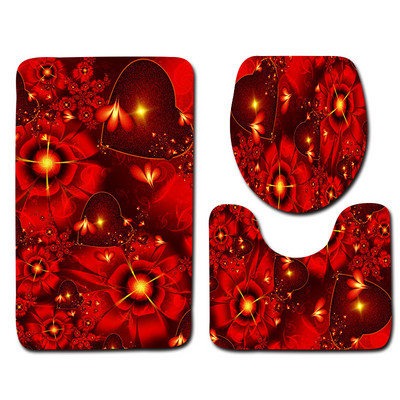 Zeegle Romantic Valentine 3Gb Tualetes paklāju komplekts Neslīdošs vannas istabas grīdas paklāji Flaneļa vannas istabas paklāja tualetes vāka vāks vannas paklājiņa komplekts