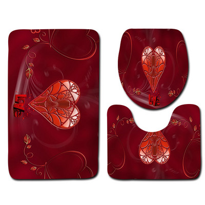 Zeegle Romantic Valentine 3Gb Tualetes paklāju komplekts Neslīdošs vannas istabas grīdas paklāji Flaneļa vannas istabas paklāja tualetes vāka vāks vannas paklājiņa komplekts