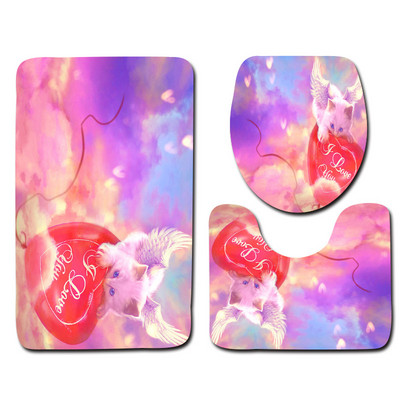 Zeegle Romantic Valentine 3Gb Tualetes paklāju komplekts Neslīdošs vannas istabas grīdas paklāji Flaneļa vannas istabas paklāja tualetes vāka vāks vannas paklājiņa komplekts