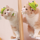 Crtani ručno rađeni šešir od žabe, mačke, vunene pletene kape za pse, kostim mačića s ružičastom jagodom, kapuljača, dodaci za mačke za čivavu, mops