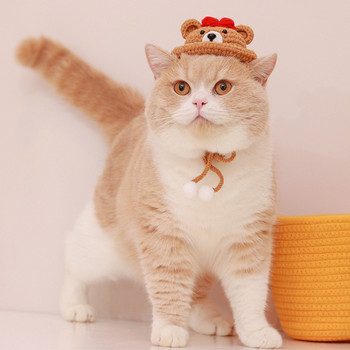 Γελοιογραφία Χειροποίητο καπέλο βάτραχος γάτα μαλλί πλεκτό καπέλο σκύλου ροζ φράουλα γατάκι Στολή κουκούλα γουρουνιού Αξεσουάρ για ζώο πατημασιά Τσιουάουα