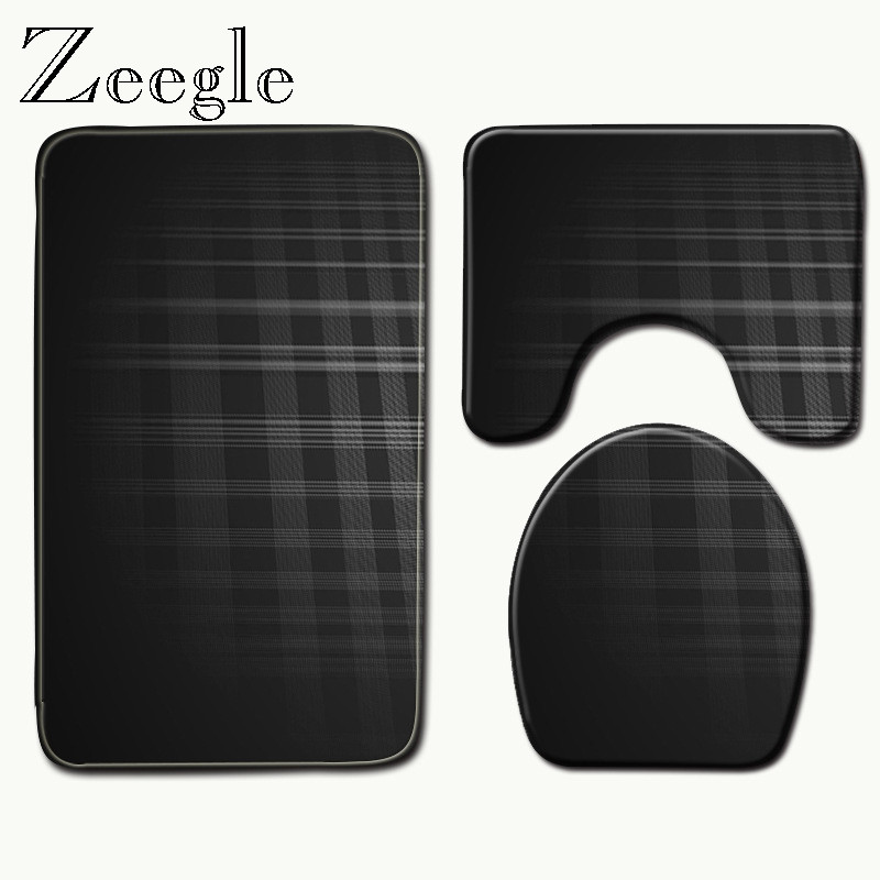 Zeegle 3gab vannas paklājiņa komplekts vannas istabas ģeometriskā raksta tualetes paklājs neslīdošs dušas paklājiņš, pjedestāls dušas paklājs tualetes sēdekļa pārklāja paklājiņš