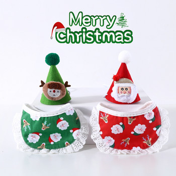 Χριστουγεννιάτικη στολή γάτας Άγιος Βασίλης Σετ καπέλο τάρανδος και δαντέλα κασκόλ Ρούχα για γάτα για κουτάβι σκύλου Χριστουγεννιάτικα αξεσουάρ για κατοικίδια