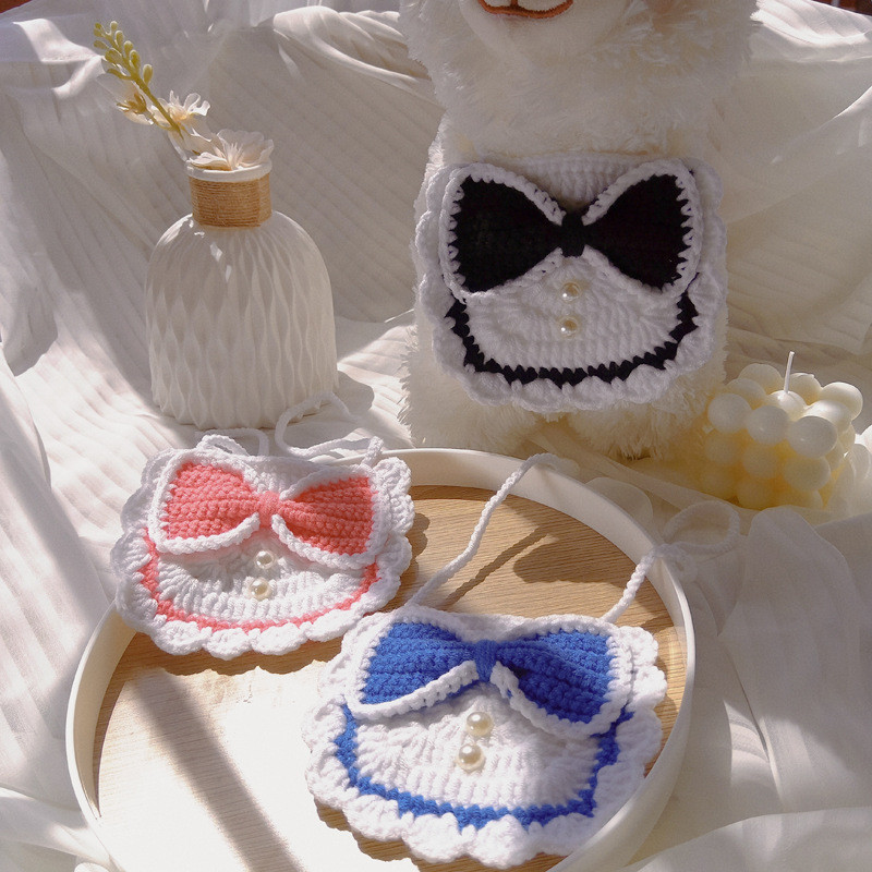 Bow Knot Bib Pet Cat Pleteni vratni prsten Dekoracija Ručno pletena Bib Saliva Oprema za kućne ljubimce Pribor za kućne ljubimce Pribor za mačke
