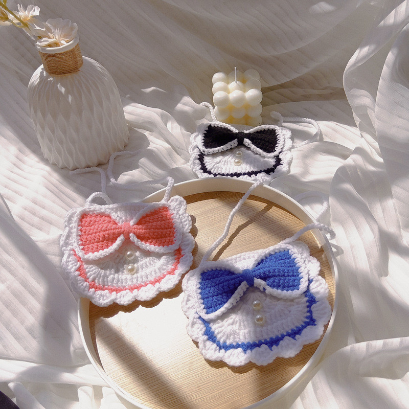 Bow Knot Bib Pet Cat Pleteni vratni prsten Dekoracija Ručno pletena Bib Saliva Oprema za kućne ljubimce Pribor za kućne ljubimce Pribor za mačke