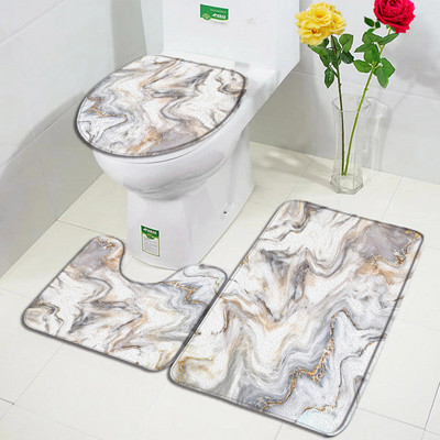 Absztrakt márvány fürdőszőnyeg szett Szürke arany texturált mintás Modern minimalista fürdőszobai dekoráció Szőnyeg csúszásmentes szőnyegek WC fedélhuzat