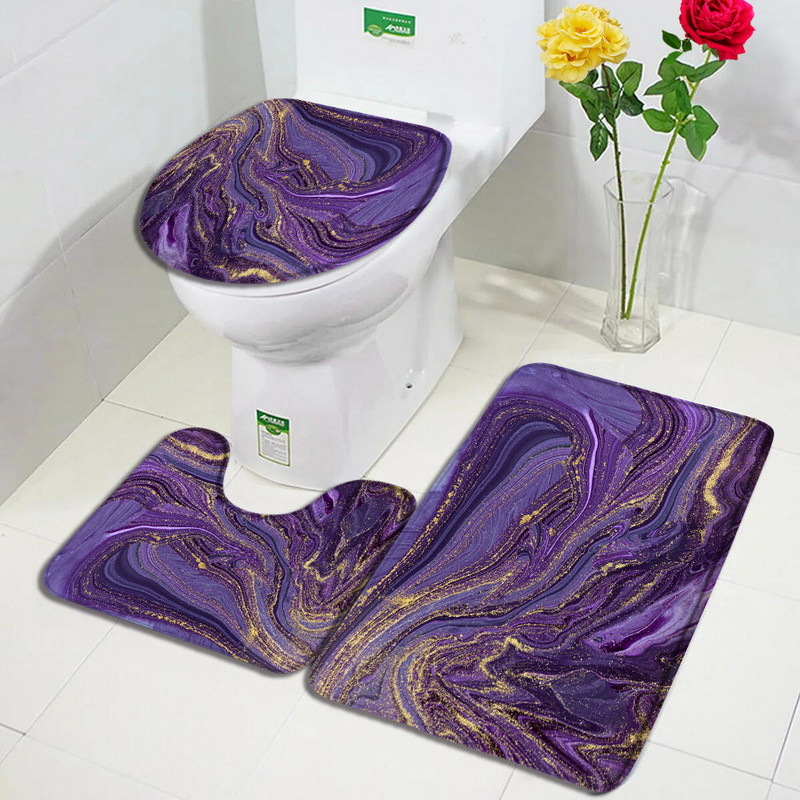 Abstrakts marmora vannas paklājiņa komplekts pelēkā zelta tekstūras raksts moderns minimālisma vannas istabas dekors paklājs, neslīdošs paklājs tualetes vāka vāks
