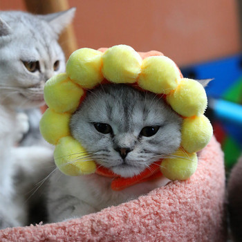 Αστείο καπέλο για γάτα Ηλίανθος φόρεμα Ρούχα για κατοικίδια καπέλο χριστουγεννιάτικο Cosplay Animal Keep Warm Αξεσουάρ για γάτες σε κινέζικο στυλ
