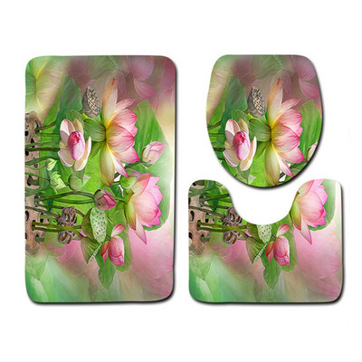 Besplatna dostava od 3 komada Green Leaves Banyo Kupaonski tepih WC U Tip Set prostirki za kupaonicu Neklizajuća podloga Tapis Salle De Bain Alfombra Bano