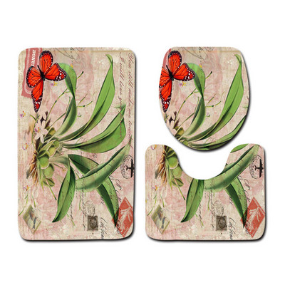 Besplatna dostava od 3 komada Green Leaves Banyo Kupaonski tepih WC U Tip Set prostirki za kupaonicu Neklizajuća podloga Tapis Salle De Bain Alfombra Bano