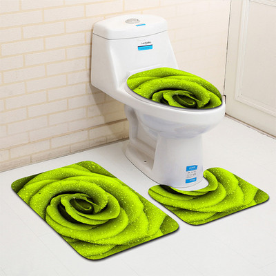 Besplatna dostava od 3 komada Green Leaves Banyo Kupaonski tepih WC U Tip Set prostirki za kupaonicu Neklizajuća podloga Tapis Salle De Bain Alfombra Bano