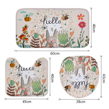 Honlaker Hello Rabbit Flannel Absorbent Non-Slip Mat Комплект постелки за тоалетна за баня Килими за баня Тоалетни капаци