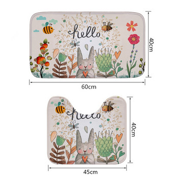 Honlaker Hello Rabbit Flannel Absorbent Non-Slip Mat Комплект постелки за тоалетна за баня Килими за баня Тоалетни капаци