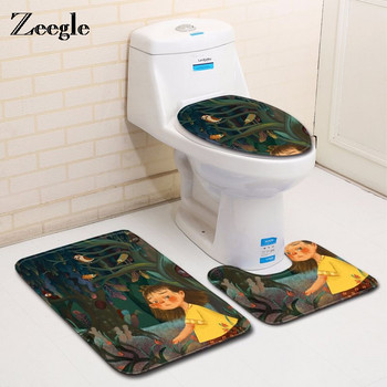 Zeegle Cartoon Painted 3pcs Комплект постелки за баня Микрофибърна постелка за баня против хлъзгане Килим за баня и постелка за тоалетна Подложки за баня