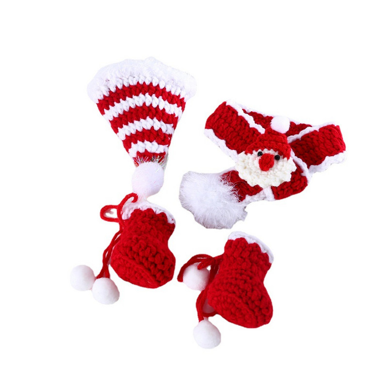 Mājdzīvnieku rotājumu komplekts Sarkans Zaļš Jauka kaķa cepure suns šalle roku tamborēšana adīšanas zeķu komplekts mājdzīvnieku piederumi mājdzīvnieku piederumi kaķu aksesuāri