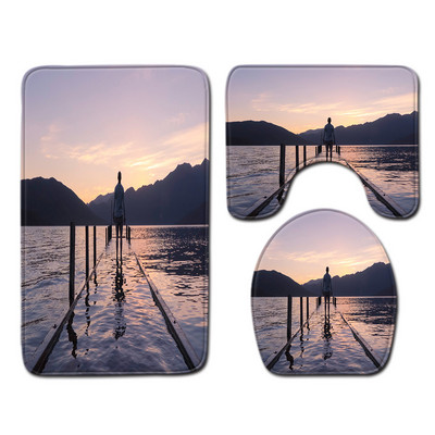 3D prirodni uzorak Set prostirki za kupaonicu Neklizajuća prostirka za kupaonicu Set prostirki za kupaonicu Tepih s postoljem Podni tepih WC-a Upijajuća navlaka za sjedalo Tepih