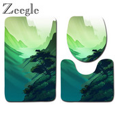 Zeegle Printed 3Gb Vannas istabas paklājiņu komplekts tualetes U tipa paklājiņš Pretslīdes vannas paklājs Mājas dekors Vannas istabas produkti Vannas istabas ieejas paklājiņš